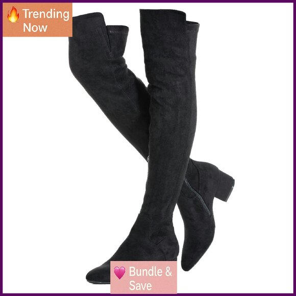 Women's Over the Knee Boots Suede Block Heel Chunky Pointed Toe Winter